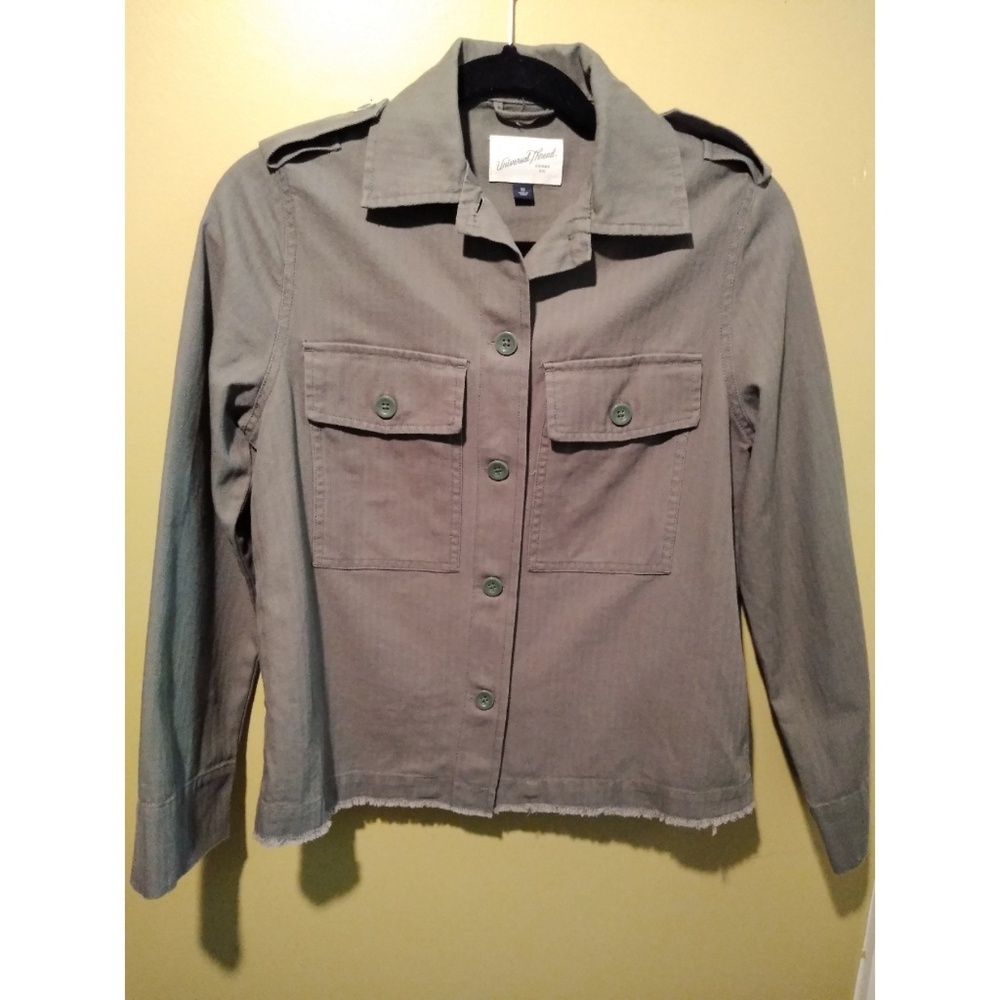 Army Green Frayed Hem Jacket